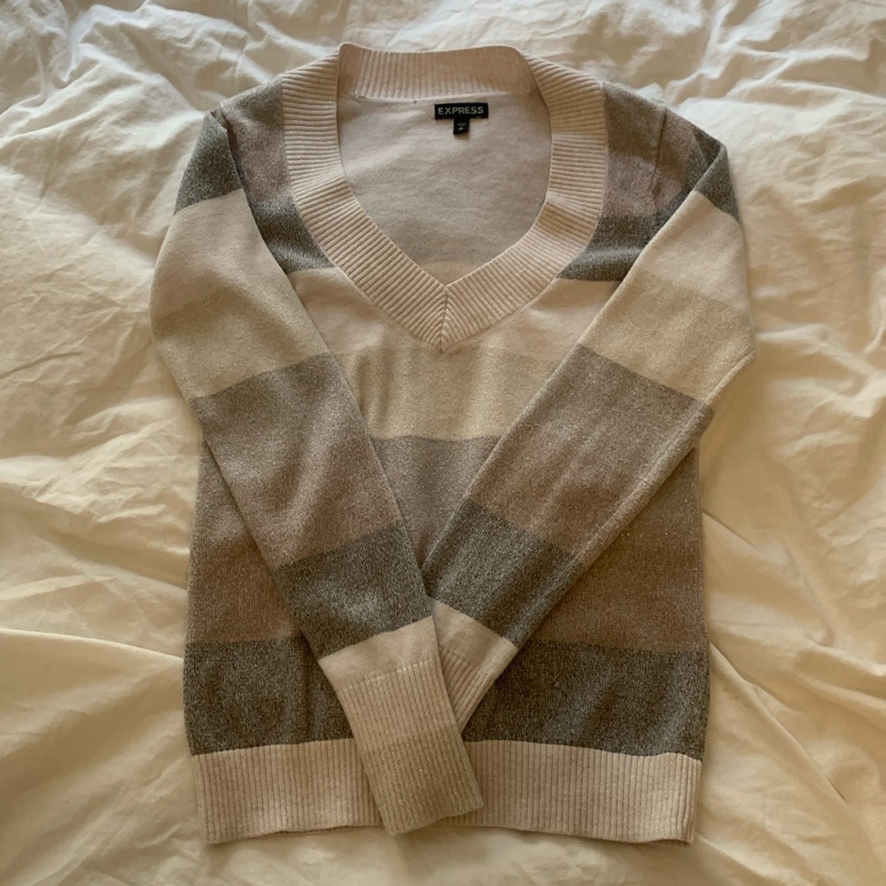 EUC Striped V Neck Sweater by Express